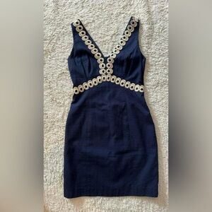 EUC 100% COTTON Lilly Pulitzer Shift Dress Navy/Gold